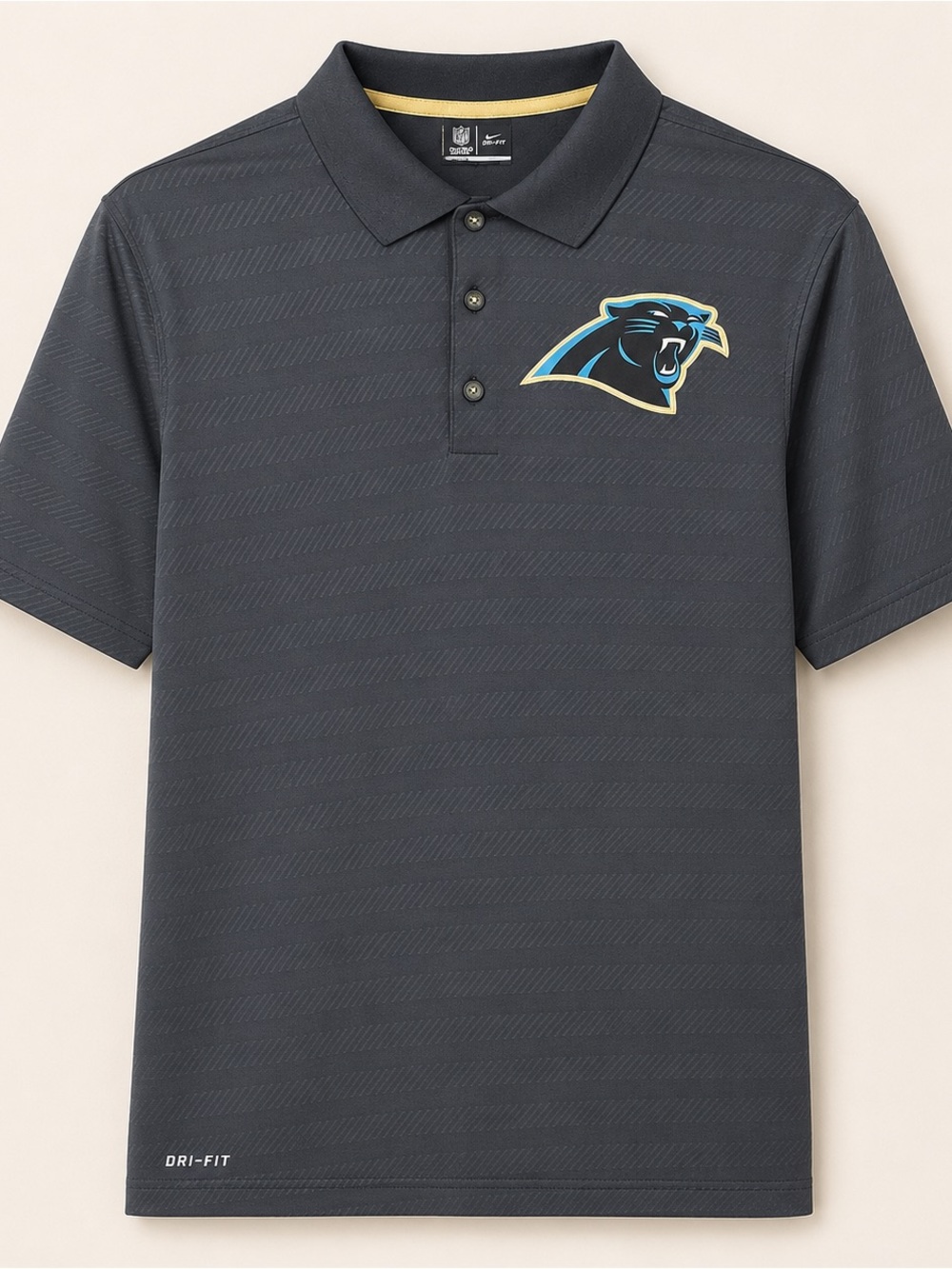Nike Carolina Panthers NFL Dri-FIT Polo Shirt Men’s Small Black Gold